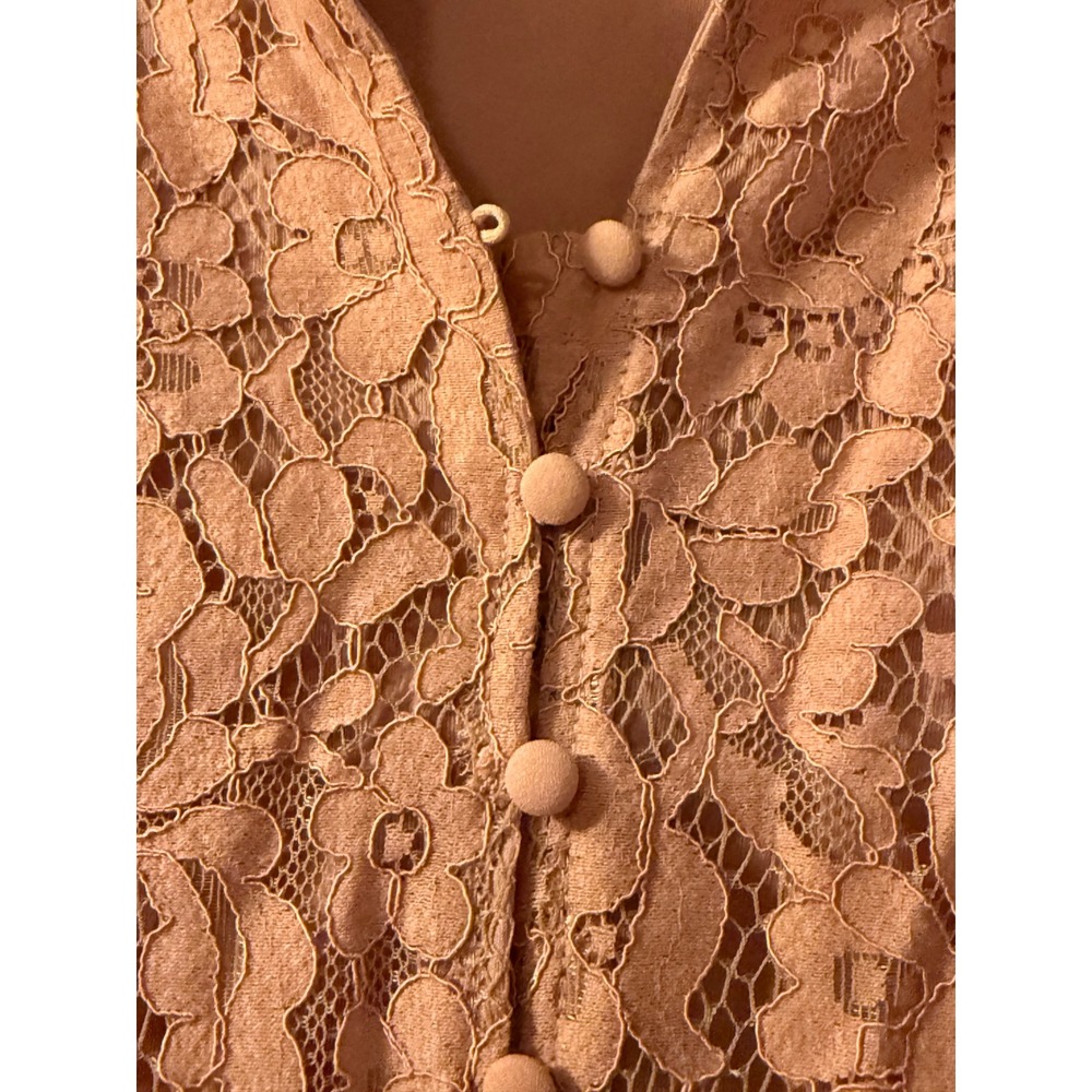 Rachel Zoe Blouse Womens Medium Coral Pink Floral Lace Button Up Long Sleeve Top - Picture 4 of 9